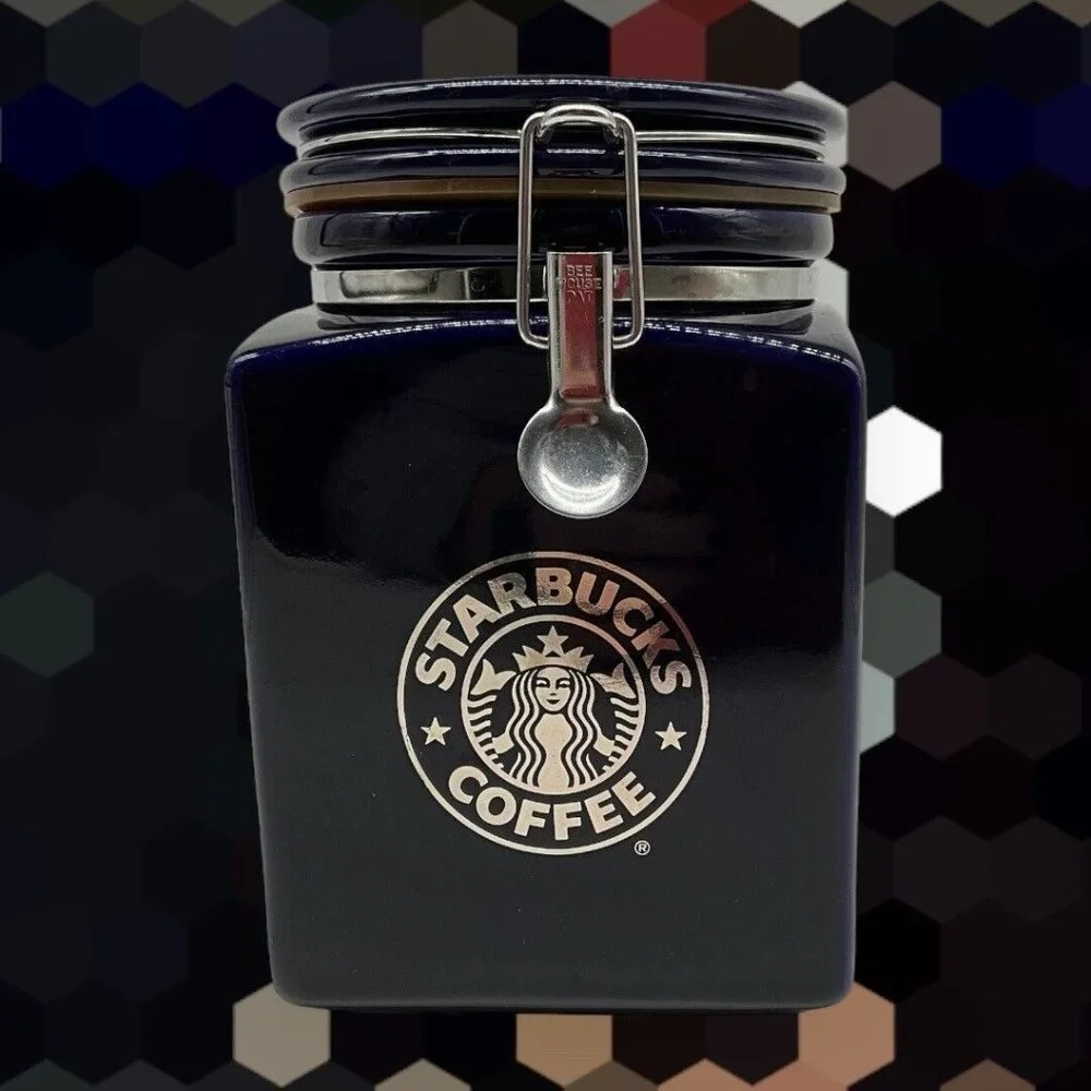 Starbucks Beehouse Cobalt Blue Coffee / Tea Canister With Silver Mermaid Logo